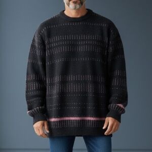 North 44 Italian Merino Wool Black Oversized Skater Ski Sweater Size XL